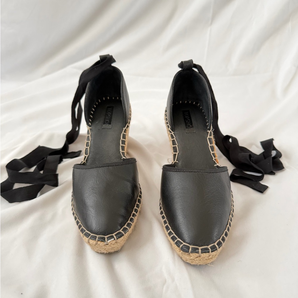 Topshop Black Espadrilles with Ribbon Accents
